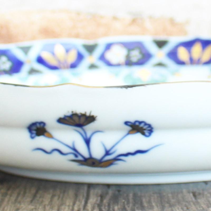 大皿 トルコ IZNIK 飾り皿 青い花柄 高級食器 イズニック陶芸 金彩 上
