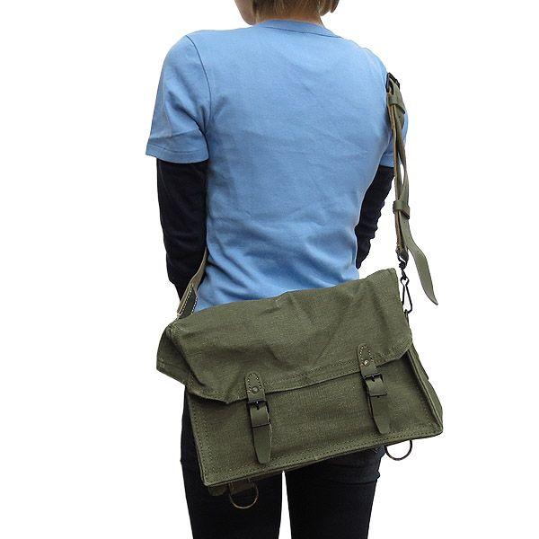 フランス軍 キャンバスレザーショルダーバッグ L デッドストック