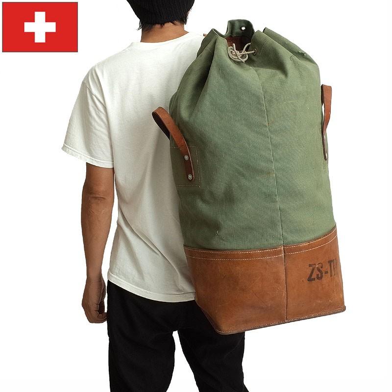 スイス軍 マウンテンダッフルバッグ レザーボトム USED BD026UN