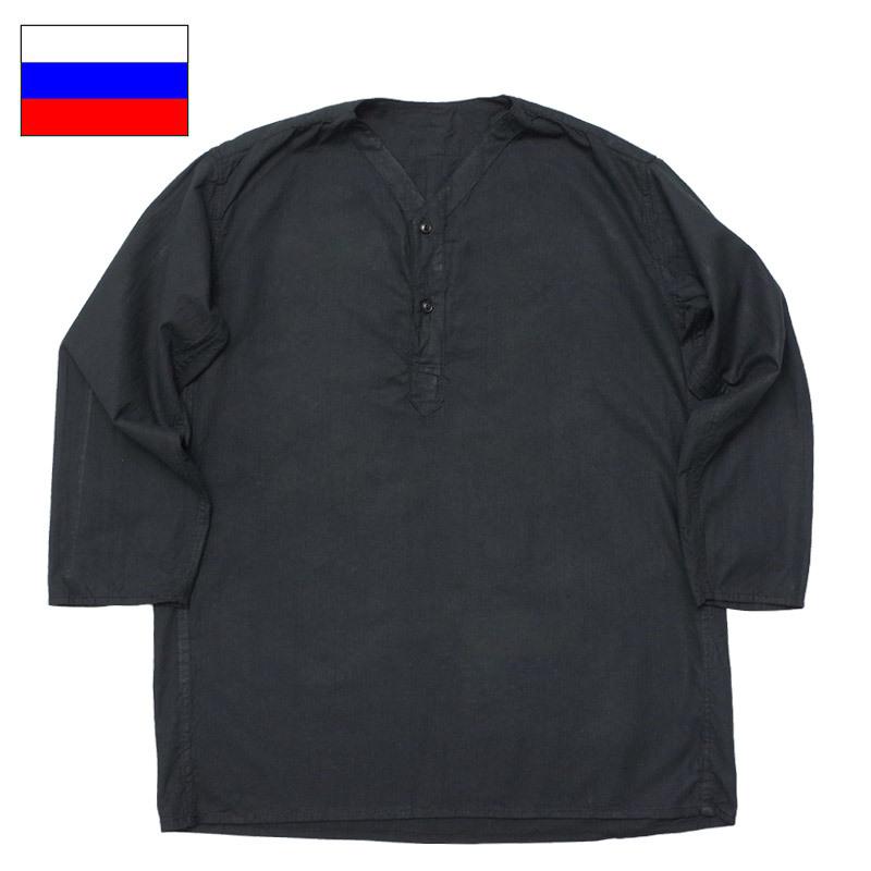 メール便可 ロシア軍 スリーピングシャツ サマー ヘンリーネック 黒