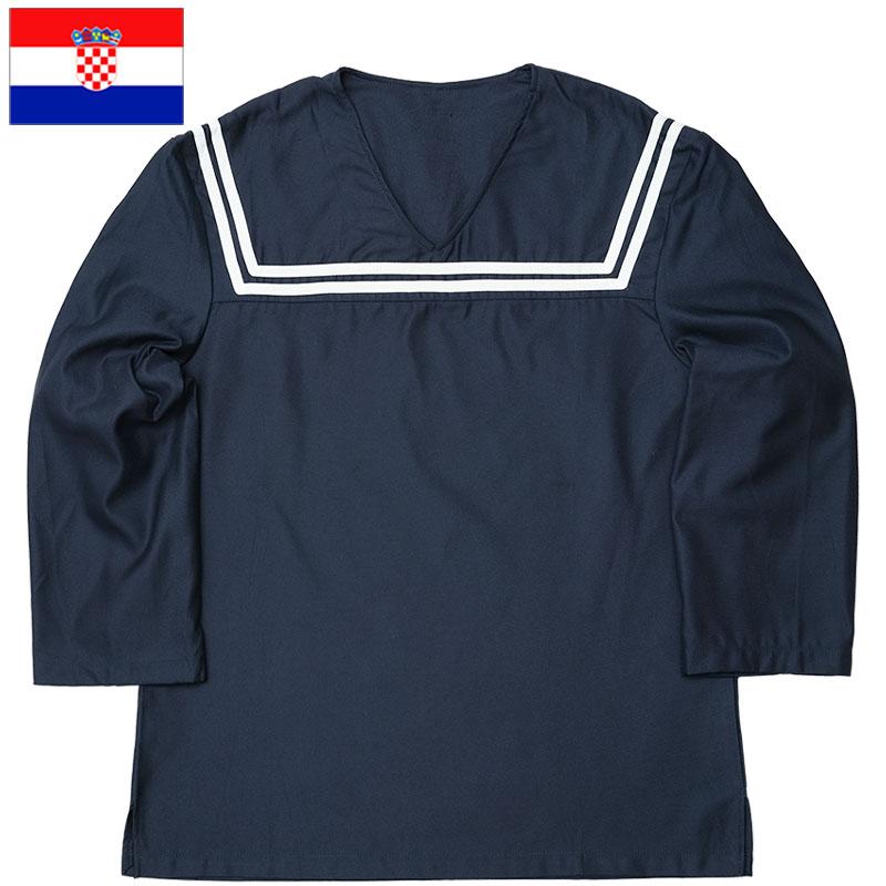クロアチア軍 セーラーシャツ 長袖 ネイビー 白ライン デッドストック