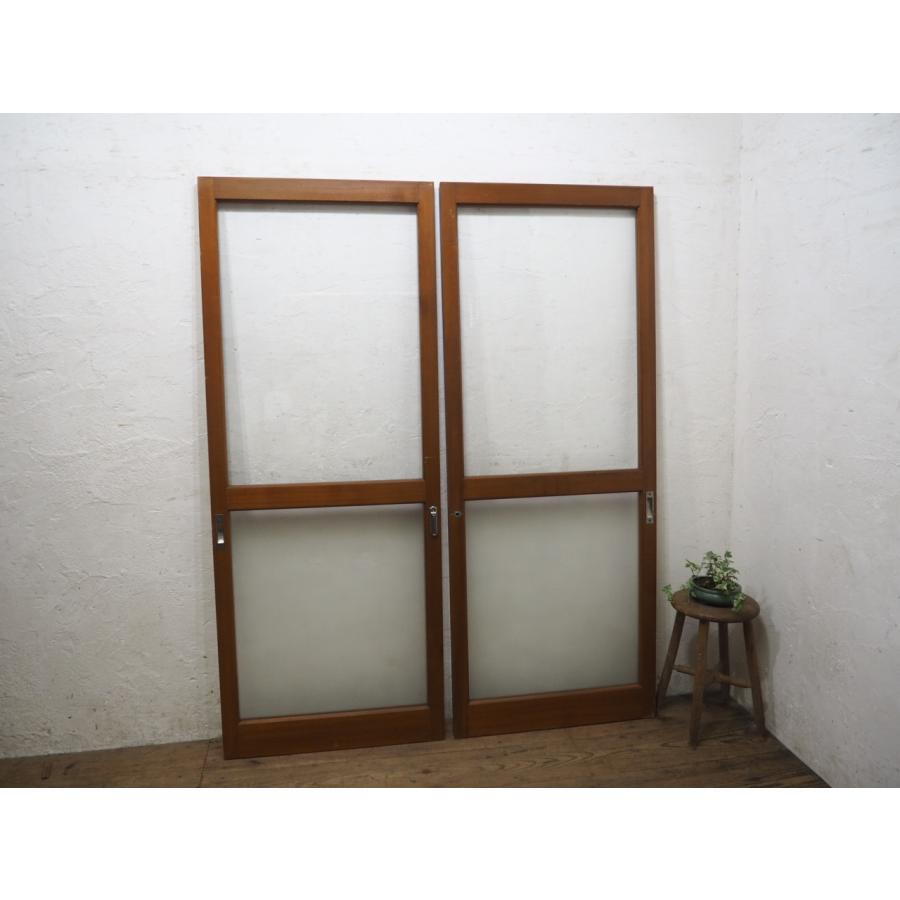 タF0077◇(2)【H172cm×W68cm】×2枚◇昭和レトロなデザインガラスの木枠