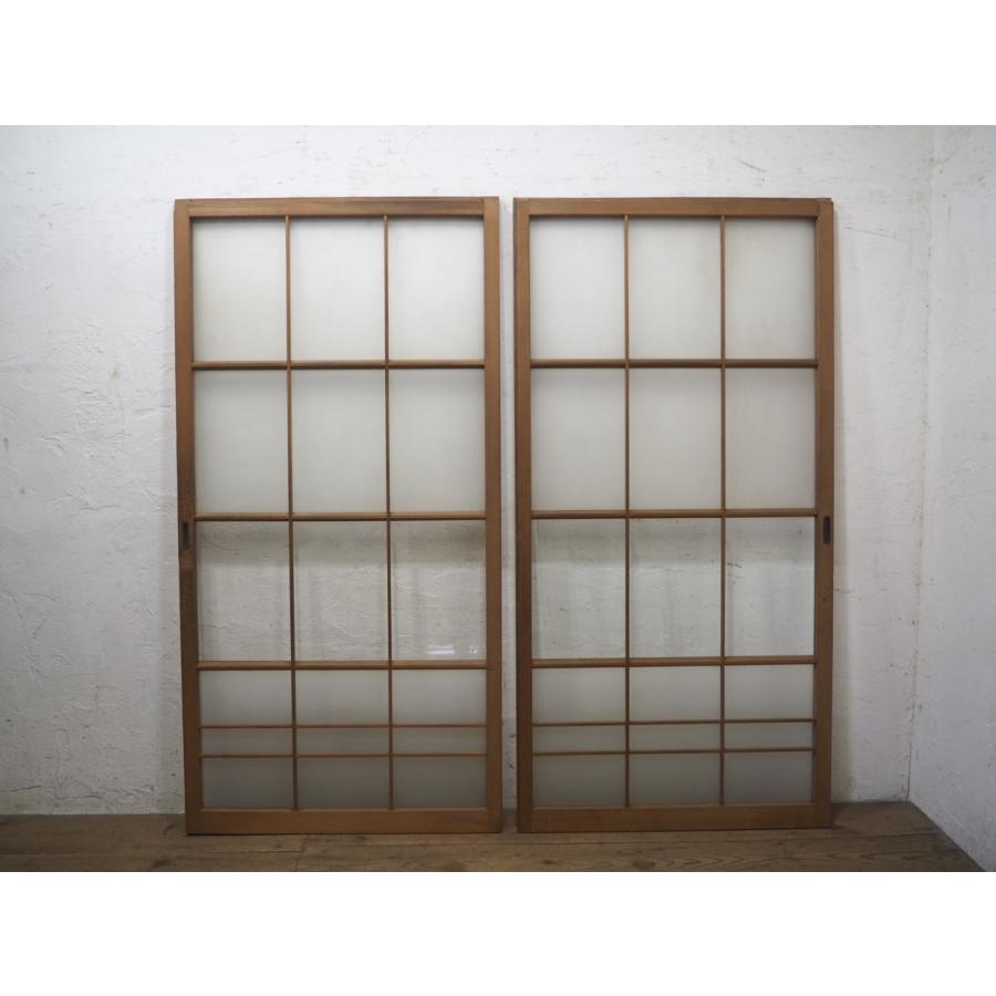 タG0746◇【H175cm×W88cm】×2枚◇昭和レトロな味わいの古い木製ガラス