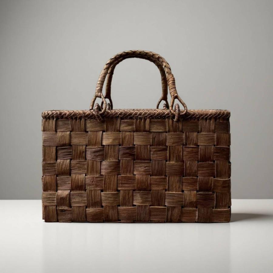 胡桃 胡桃かごバッグ 手作り 籠バッグ 市松編み 内布あり レディース