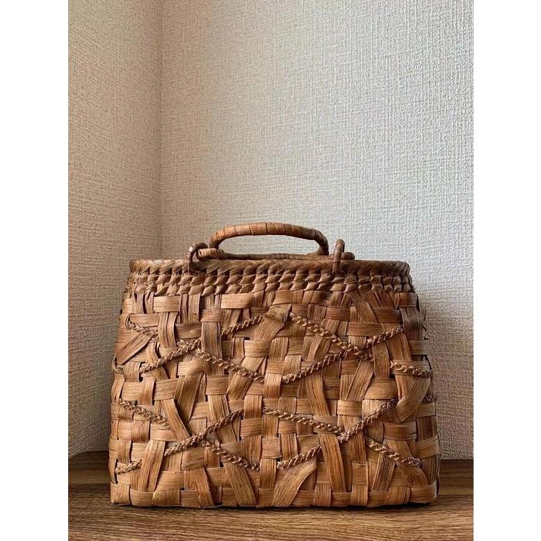 山葡萄 山葡萄かごバッグ 手作り 籠バッグ 内布付き 乱れ編み、三つ