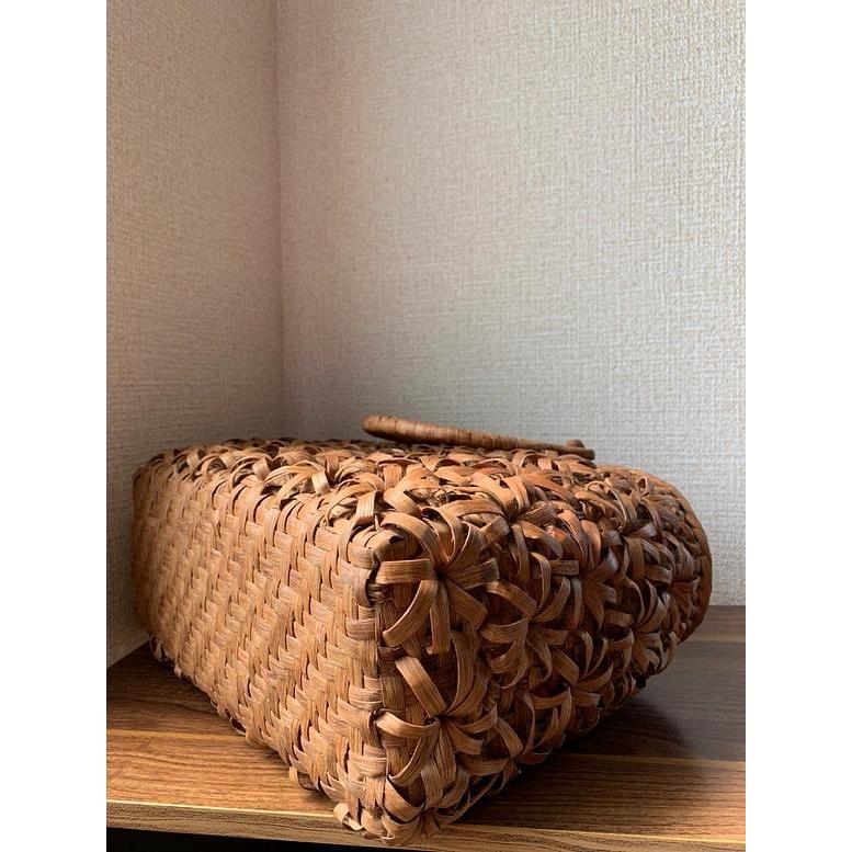 秋冬】山葡萄かごバッグ 手作り 山葡萄籠バッグ 立体花編み ファー付き