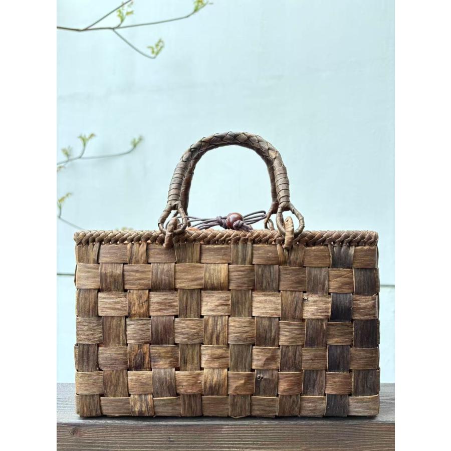 胡桃 胡桃かごバッグ 手作り 籠バッグ 市松編み 内布あり レディース