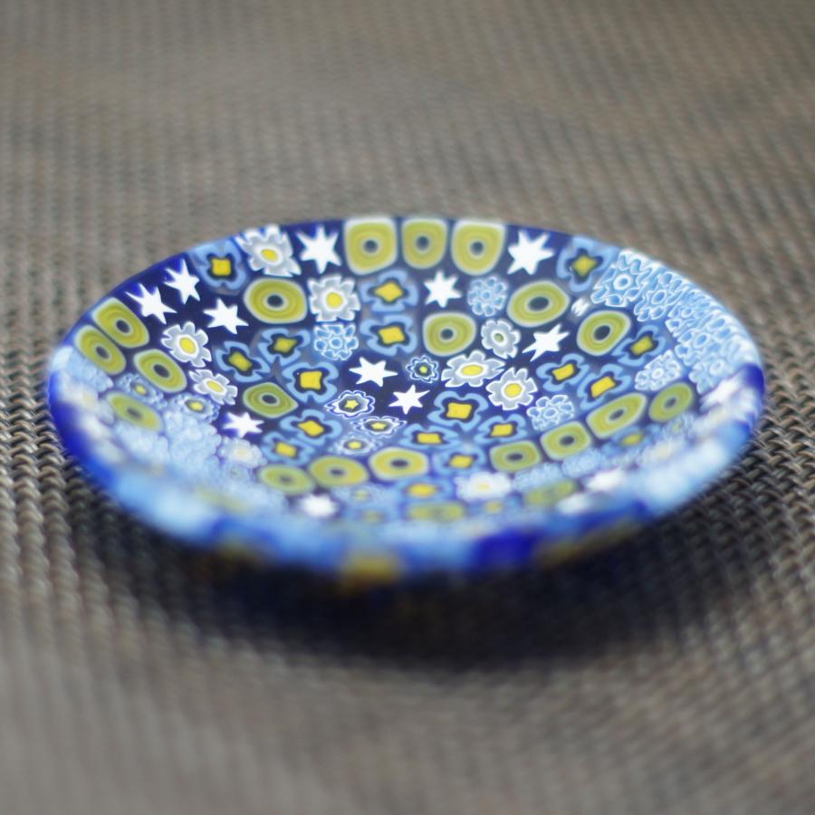 ベネチアングラス 皿 小 直径80mm ミルフィオーリ 紺 ブルー系・マルチ