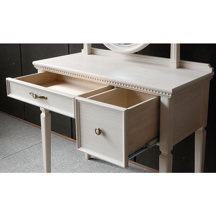 関本家具装芸 ドレッサー 一面鏡 ロワール 椅子付き オールドホワイト