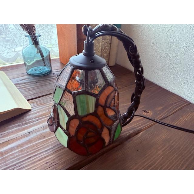 ☆LED電球付き！アンティーク調ステンドグラス吊型テーブルランプ バラ