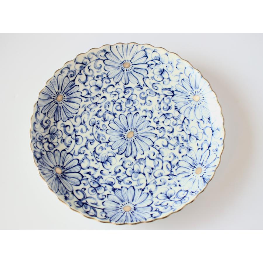 林九郎窯 古伊万里様式 藍青シリーズ 銀花唐草 輪花 プレート17cm