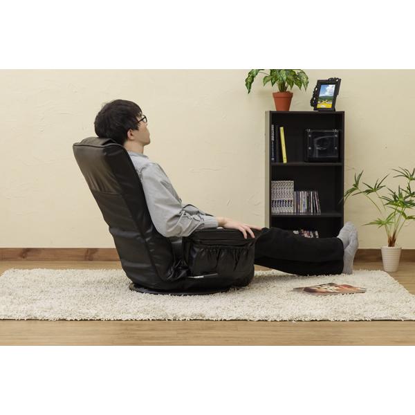 サカベ 回転座椅子 レバー式14段 肘掛け ハイバック 座椅子 BK/BR/IV