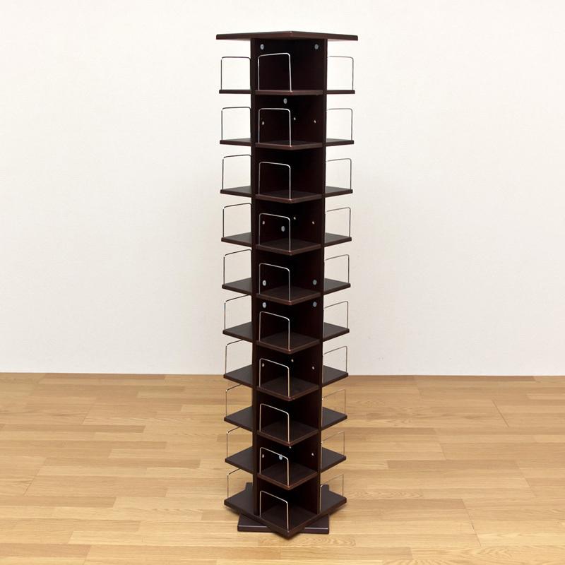 サカベ 回転式マルチタワーラック CD収納 DVD収納 本棚 大容量 BK/DBR