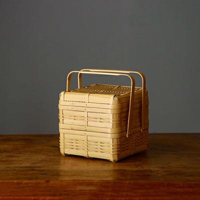 竹かご 白竹の弁当かご 2段 正方形 竹籠 弁当箱 竹カゴ 竹籠弁当箱