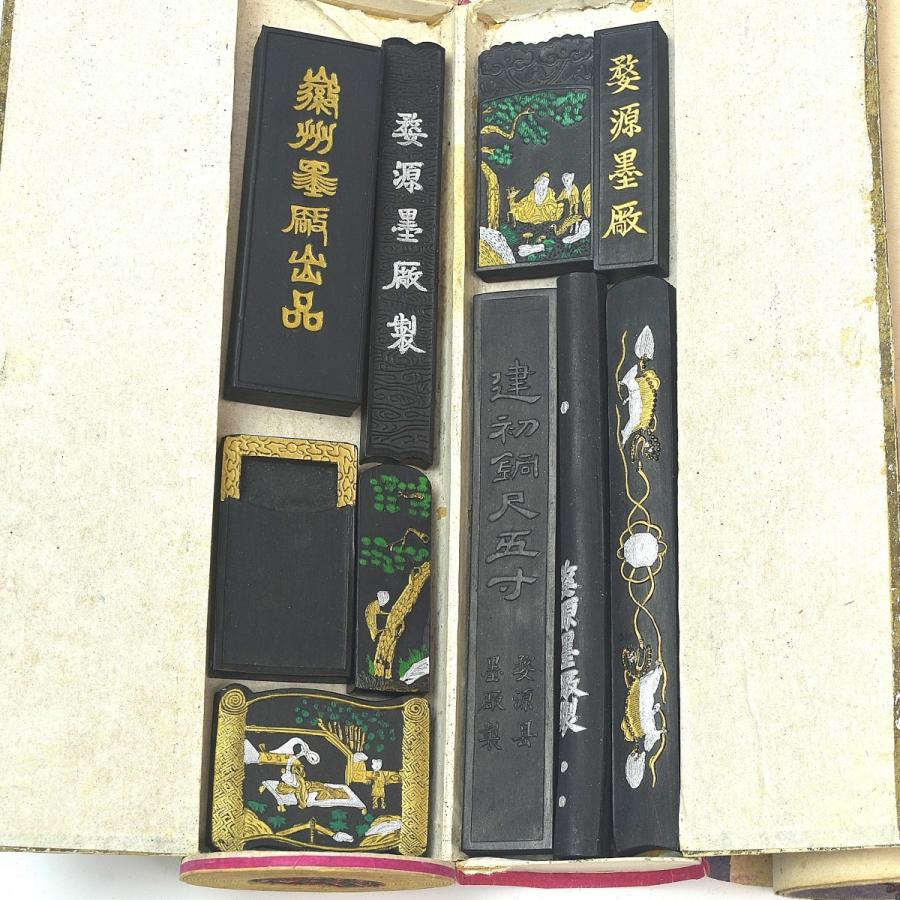 趣楽】 中国古玩 書道具 古墨10個入り巻物 巻墨 I1901 : 趣楽堂