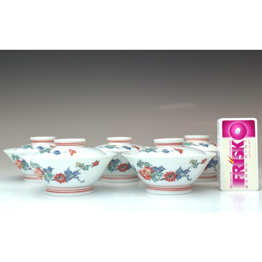 趣楽】 人間国宝 十三代 酒井田柿右衛門作 菊花文珍味入れ五客 直径