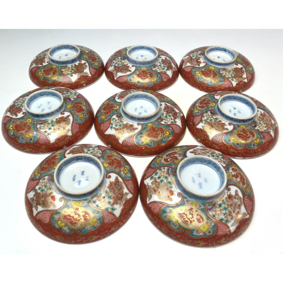 趣楽】 明治時代 古伊万里細密絵付け蓋茶碗 八客 高級和食器 本物保証