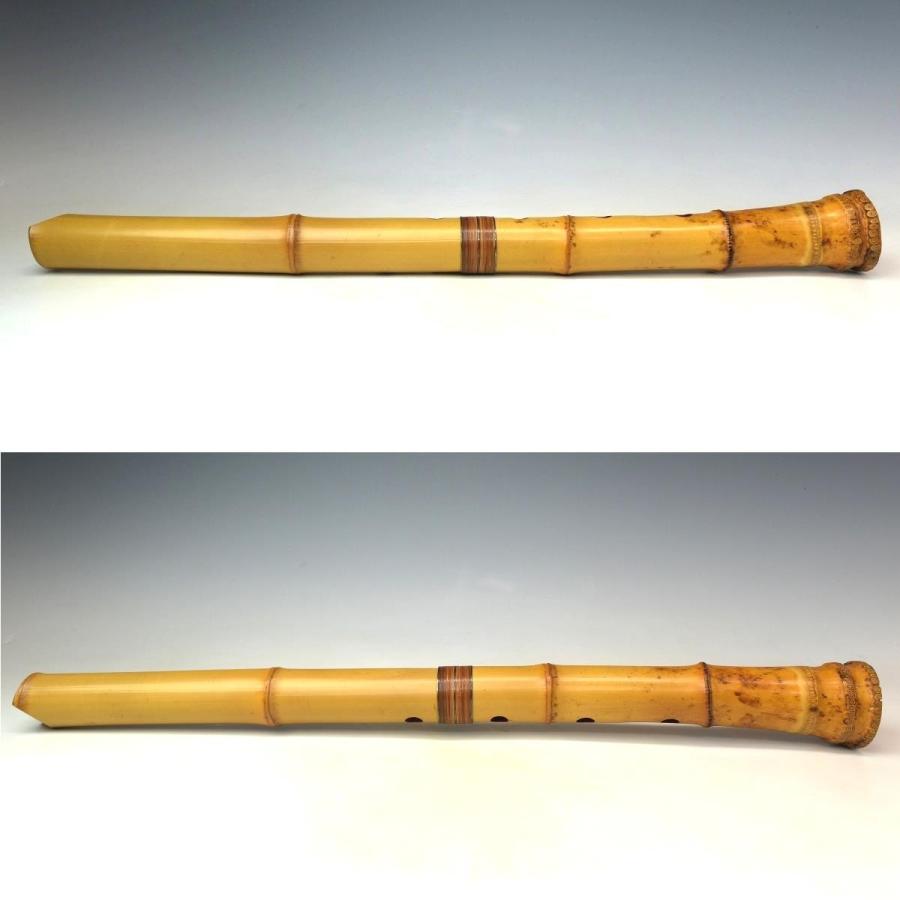 趣楽】 時代 和楽器 竹材銀線藤巻中継歌口銀縁尺八 長さ54，5cm