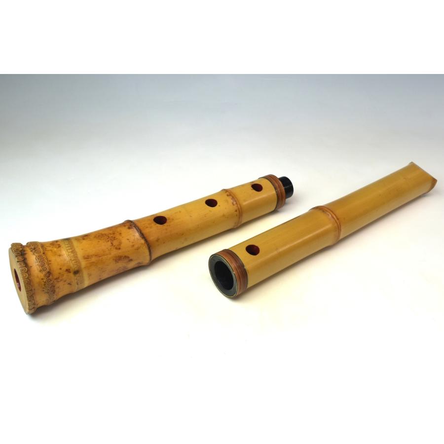 趣楽】 時代 和楽器 竹材銀線藤巻中継歌口銀縁尺八 長さ54，5cm