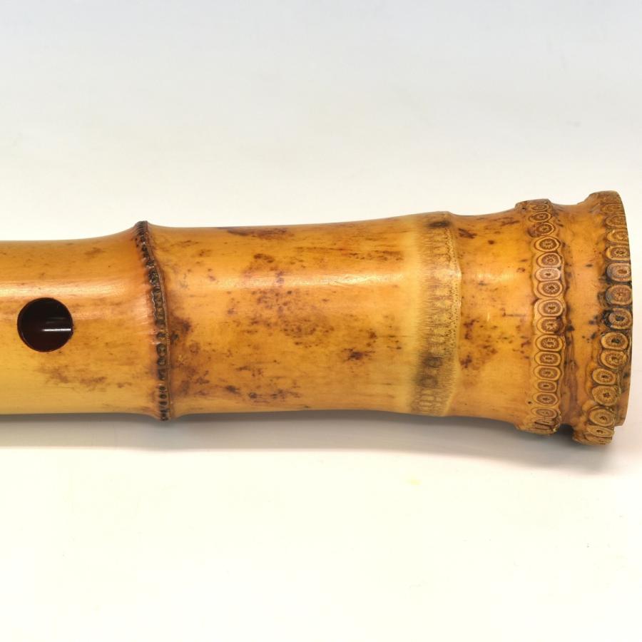 趣楽】 時代 和楽器 竹材銀線藤巻中継歌口銀縁尺八 長さ54，5cm