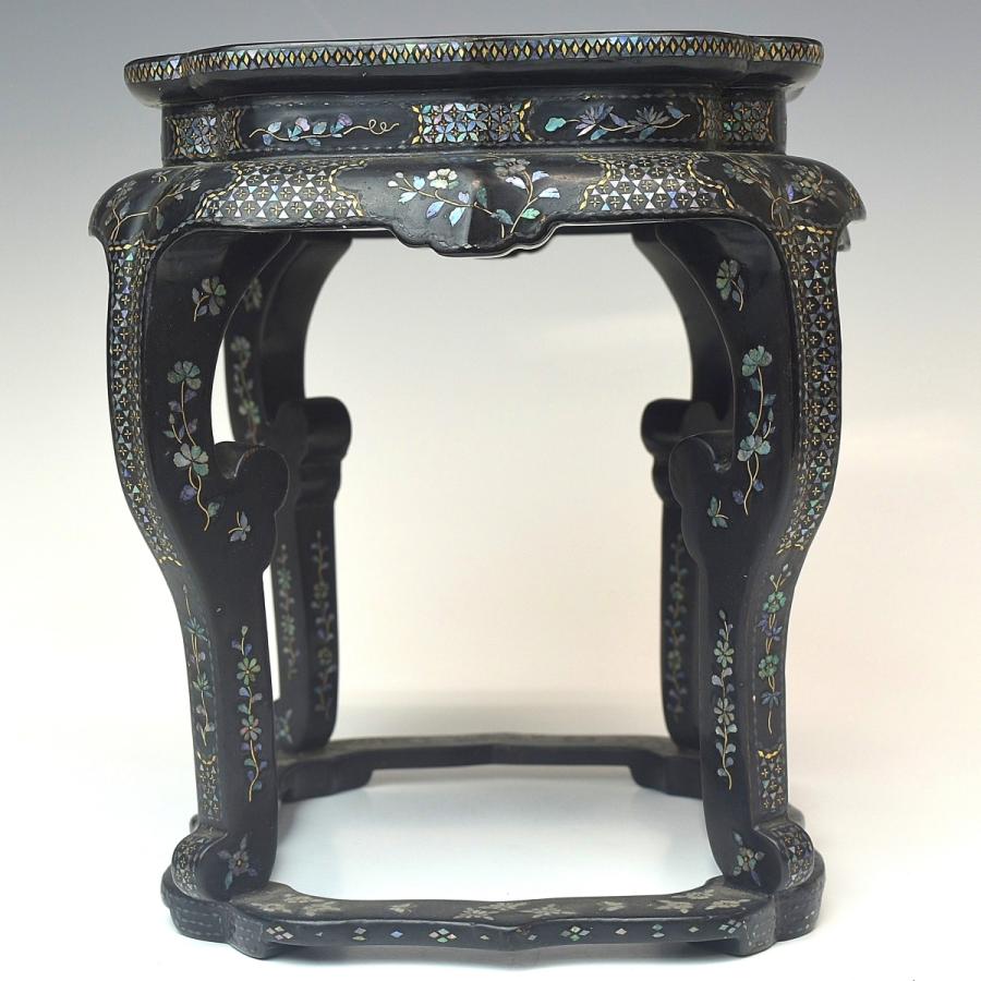 趣楽】 希少 時代 細密象嵌 杣田細工卓 幅20，5cm 花台