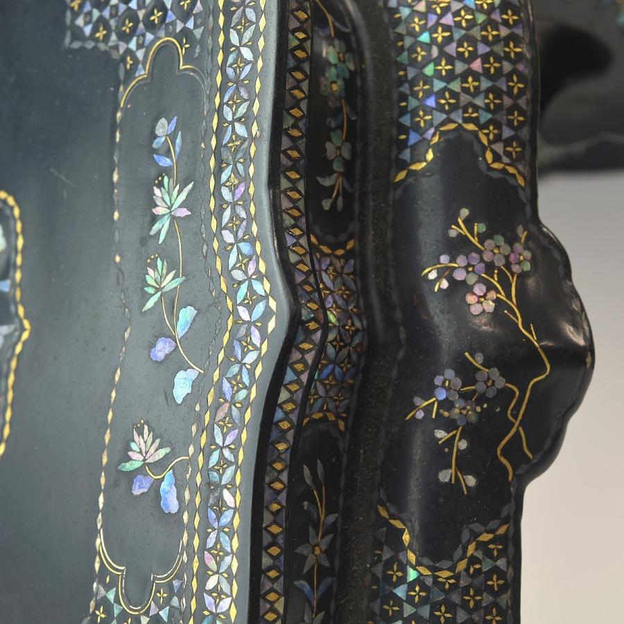 趣楽】 希少 時代 細密象嵌 杣田細工卓 幅20，5cm 花台