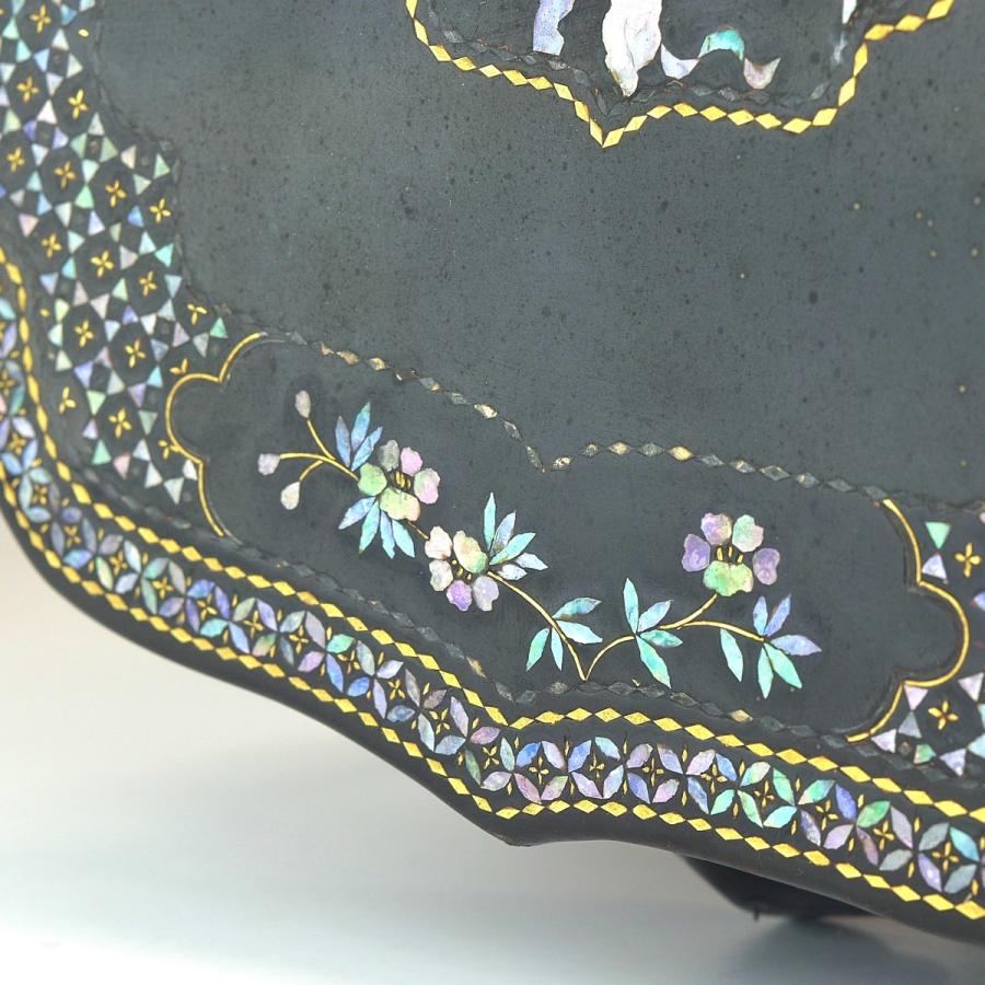 趣楽】 希少 時代 細密象嵌 杣田細工卓 幅20，5cm 花台