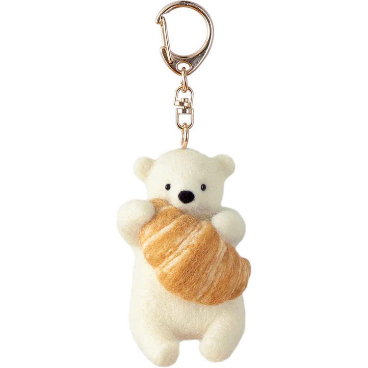 クロワッサンを持ったシロクマのキーホルダー 手作りキット フェルト