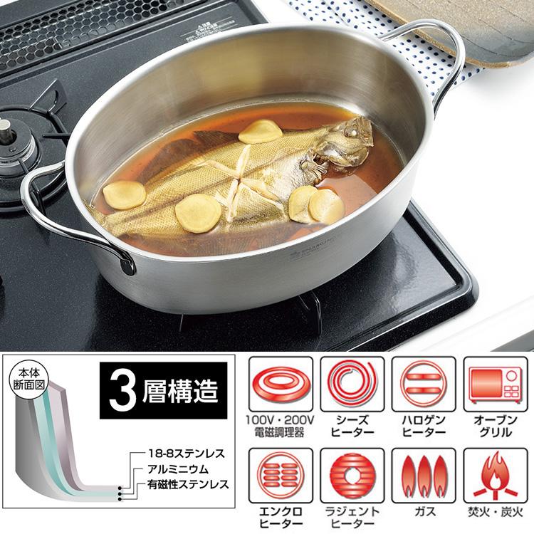 日本製】燕三条 ステンレス オーバルパン 28cm 両手鍋 オーブン調理