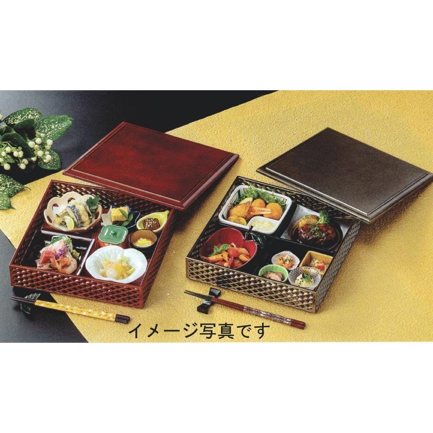 8.5寸角格子松花堂 溜 滑り止めマット付 懐石 おしゃれ 料亭 仕出し