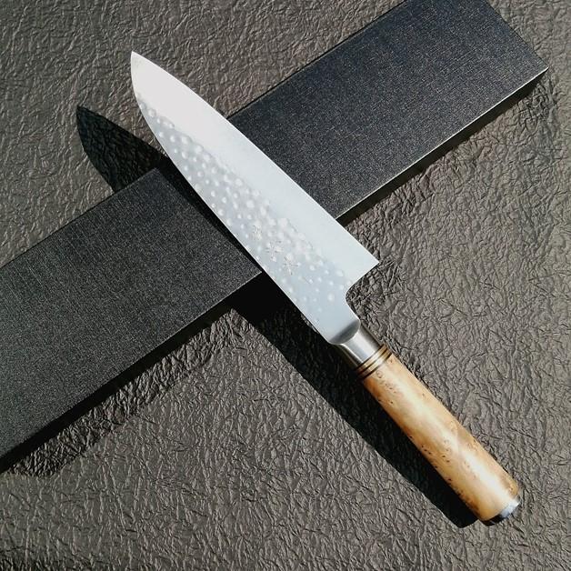 佐治武士作 凛空 粉末ハイスステンレス鋼R2 鎚目 三徳包丁 180mm