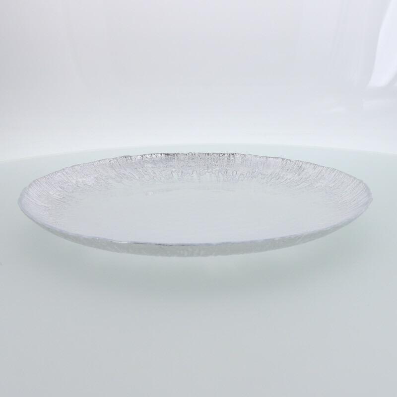 ガラスプレート 28cm シルバー ハンドメイドガラス 在庫限り 食器 お皿