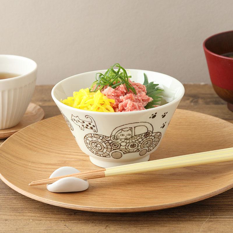 のらや 猫食器 猫柄のかわいい猫耳どんぶり ブルー&ピンク 中丼 のらや