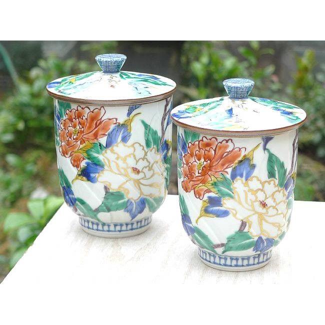 京焼 清水焼 色彩牡丹夫婦湯呑 蓋付 : 松韻堂 Yahoo!店 - 通販 - Yahoo