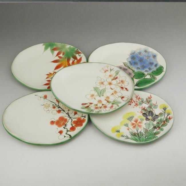 京焼 清水焼 白掛五草花楕円皿揃え 陶あん : 松韻堂 Yahoo!店 - 通販