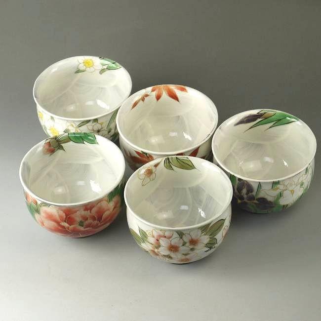 京焼 清水焼 四季彩五草花お茶呑茶碗揃え 陶あん : 松韻堂 Yahoo!店