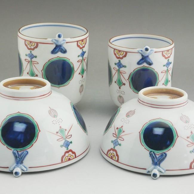 京焼 清水焼 丸紋瓔珞一閑人夫婦湯呑と夫婦茶碗セット 紫峰 : 松韻堂