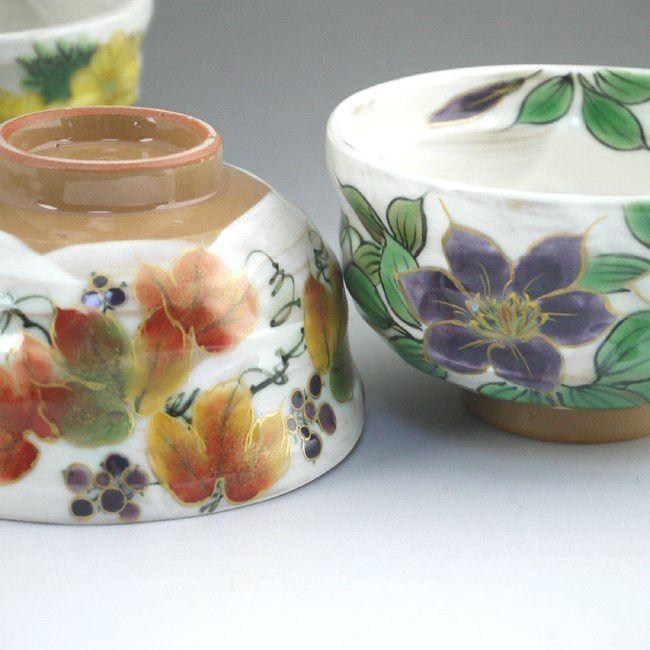 京焼 清水焼 白掛彩草花お茶呑茶碗揃え 陶あん : 松韻堂 Yahoo!店