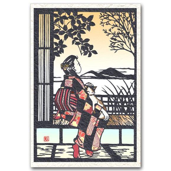 和道楽 切り絵 貼り絵 ちぎり絵ポストカード 窓 : ポストカードと和