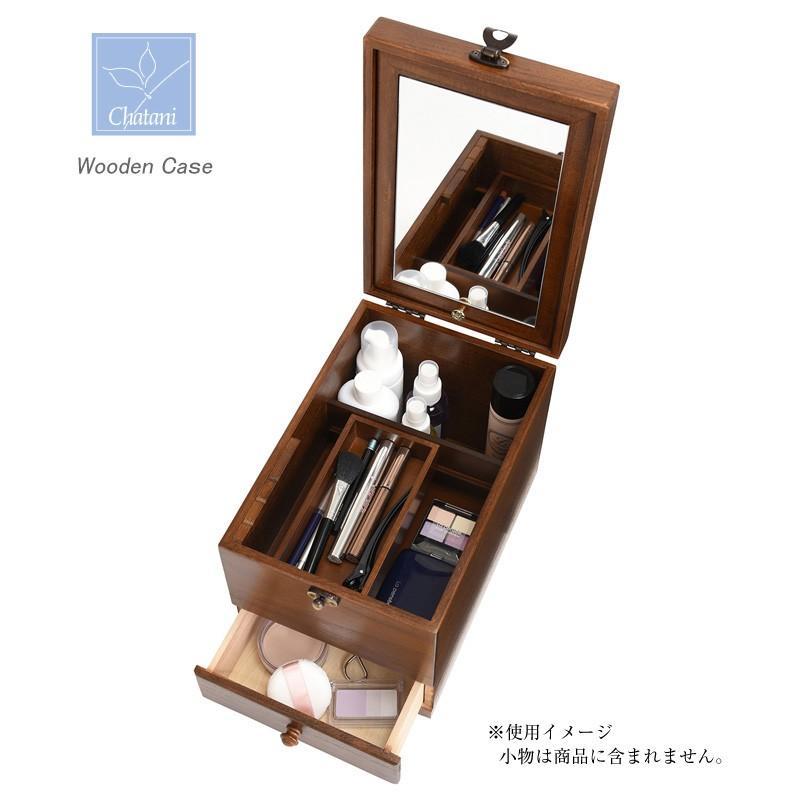 メイクボックス Made in Japan 木製 ミラー付 コスメティックボックス