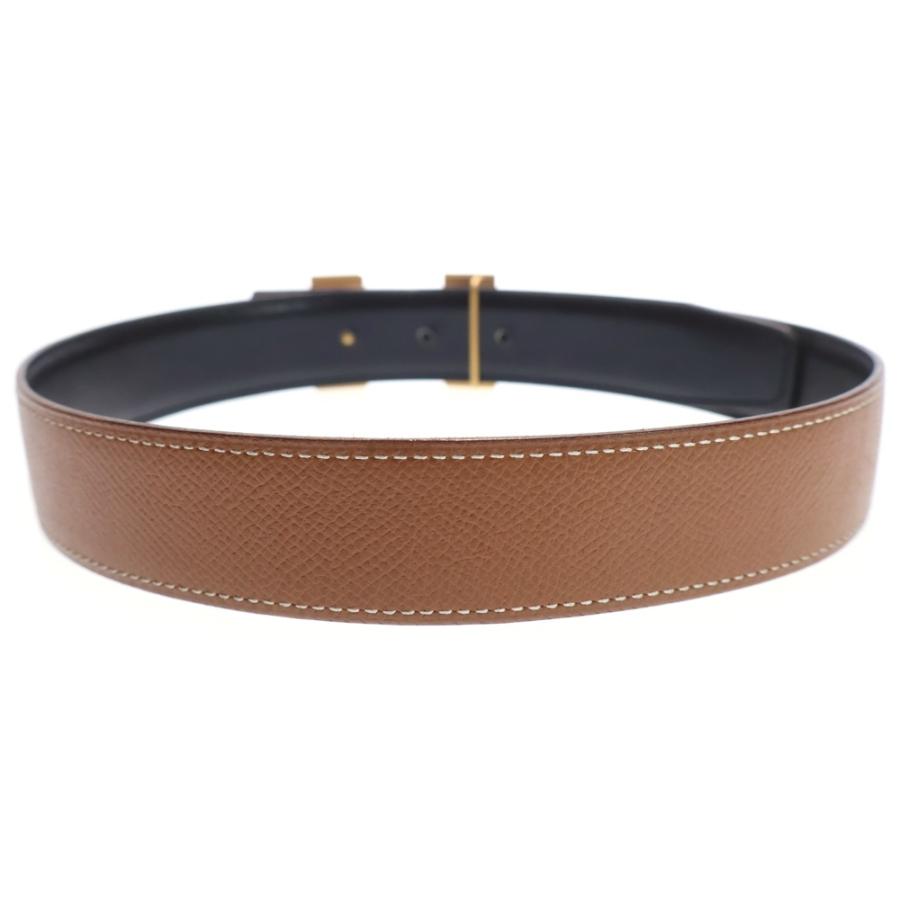 HERMES（エルメス） Hベルト ブラウン×ブラック ゴールド レザー