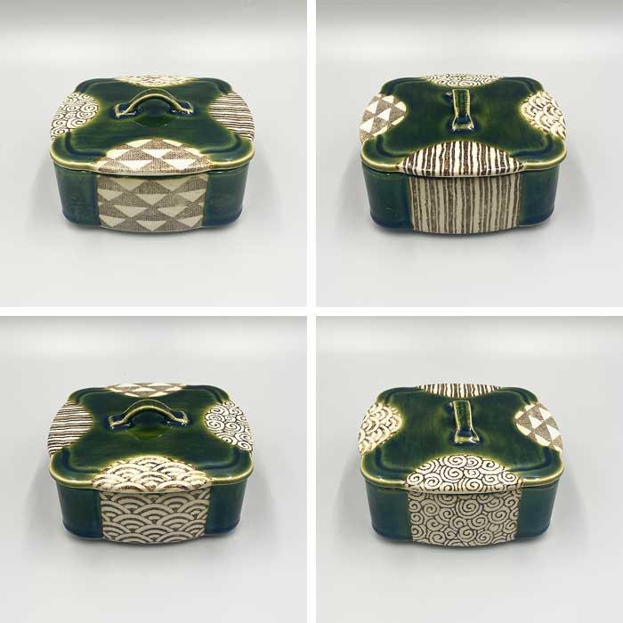 萌えみどり 織部段重 (大) 容器のみ 4寸 5寸 日本製 国産 瀬戸焼 段重