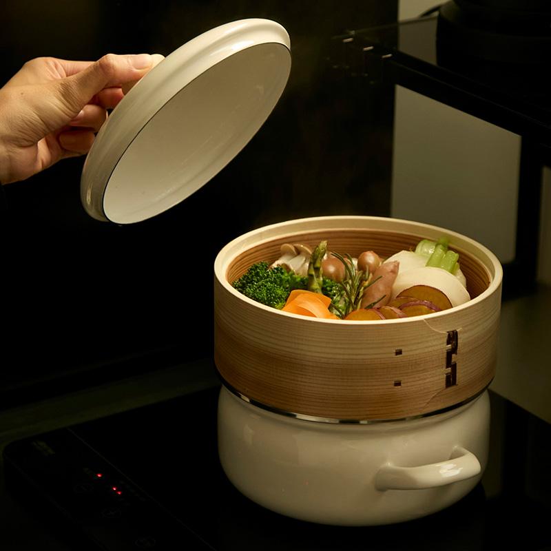 富士ホーロー せいろ付きホーロー鍋 18cm ホワイト グレージュ 2カラー