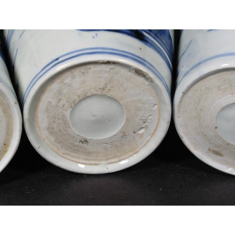 古伊万里 染付 山水文 見込み岩波文 蛇の目高台 蕎麦猪口 3客セット (6