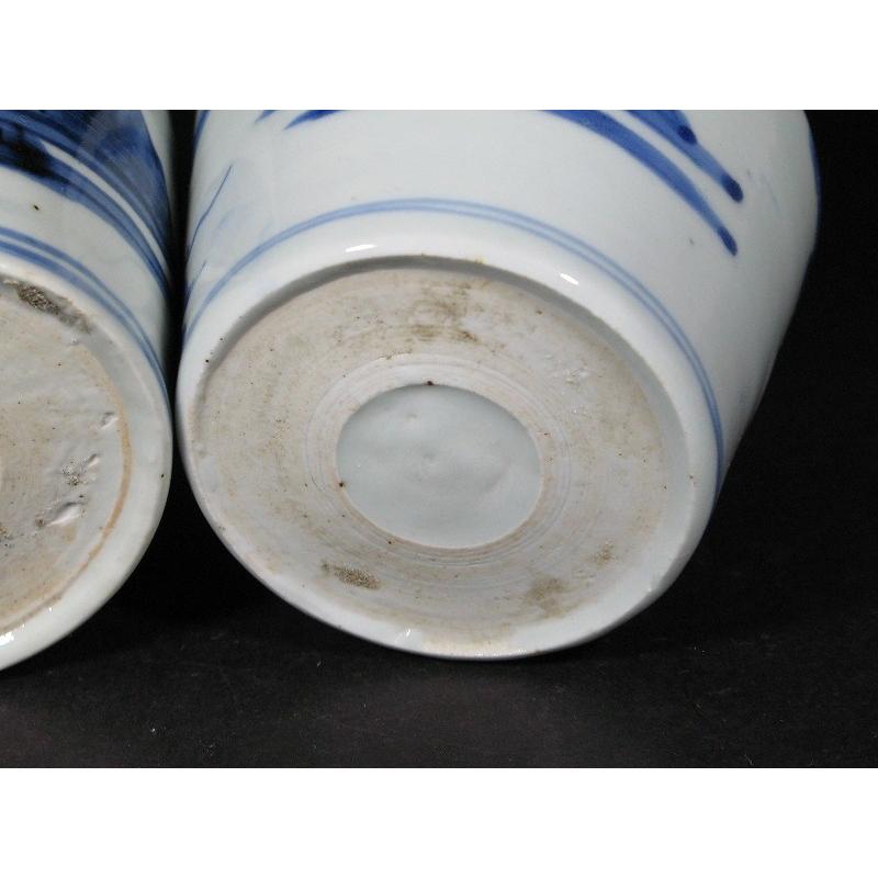 古伊万里 染付 山水文 見込み岩波文 蛇の目高台 蕎麦猪口 3客セット (6