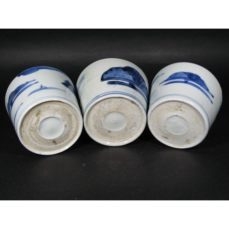 古伊万里 染付 山水文 見込み岩波文 蛇の目高台 蕎麦猪口 3客セット (6