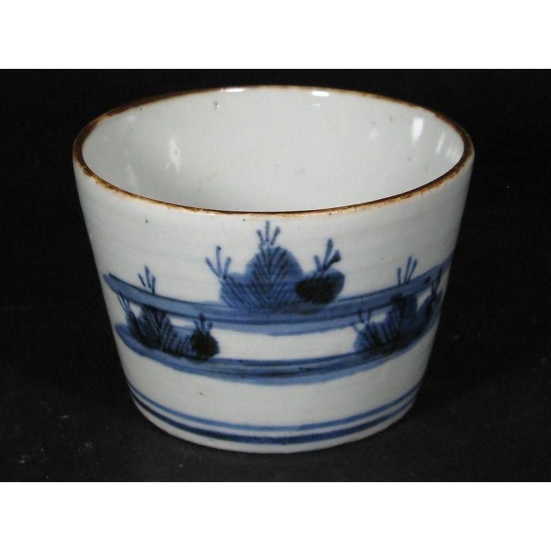 古伊万里 染付 松文 見込み岩波文 蛇の目高台 縁紅 蕎麦猪口 (17) : SK