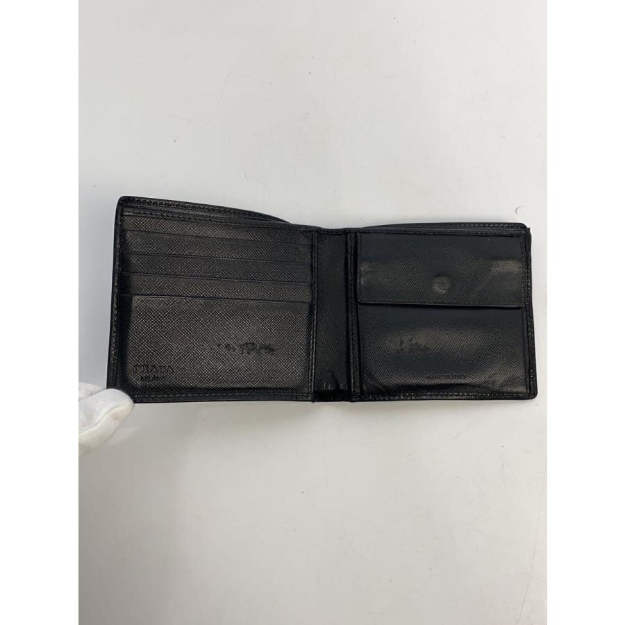 PRADA◇2つ折り財布/レザー/ブラック/無地/メンズ/164/使用感有り