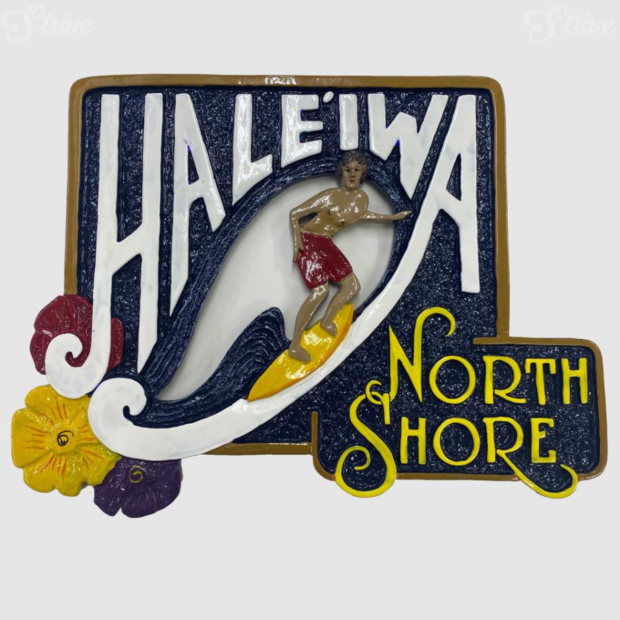 ハレイワ 看板 ノースショア 木彫りのハワイアンサインボード ハワイの