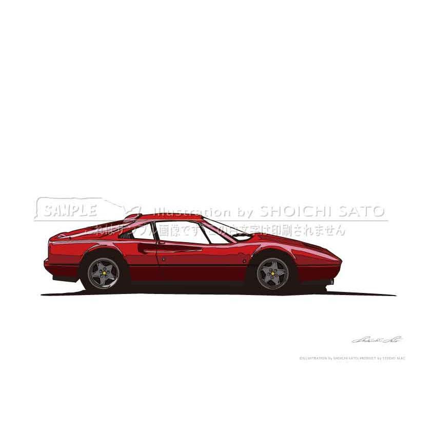 フェラーリ 328GTB（レッド）」 イラストポスター（A4サイズ
